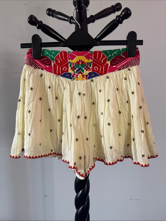 THML Pants - Cream Embroidered Boho Mini Skirt with Multicolor Waistband 18.T